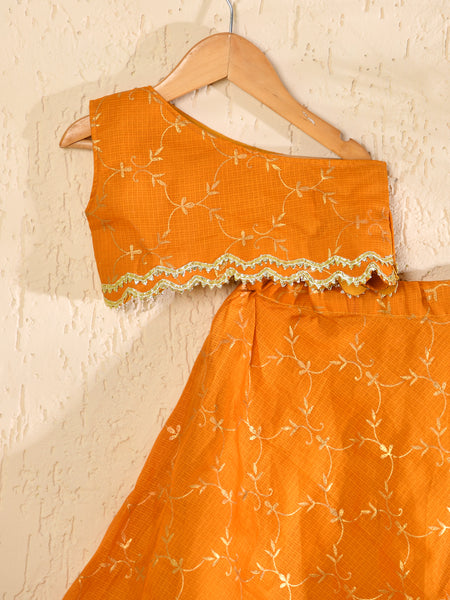 Girls Mustard Kota Lehenga Set
