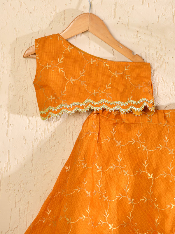 Girls Mustard Kota Lehenga Set