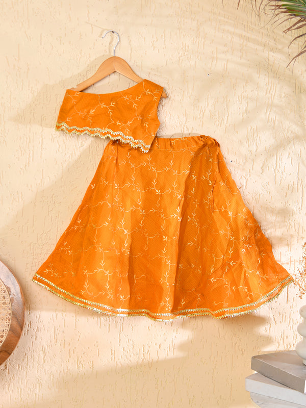 Girls Mustard Kota Lehenga Set
