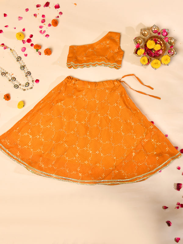 Girls Mustard Kota Lehenga Set