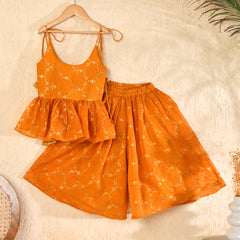 Mustard Yellow Cotton Kota Hand Block Printed Palazzo Set