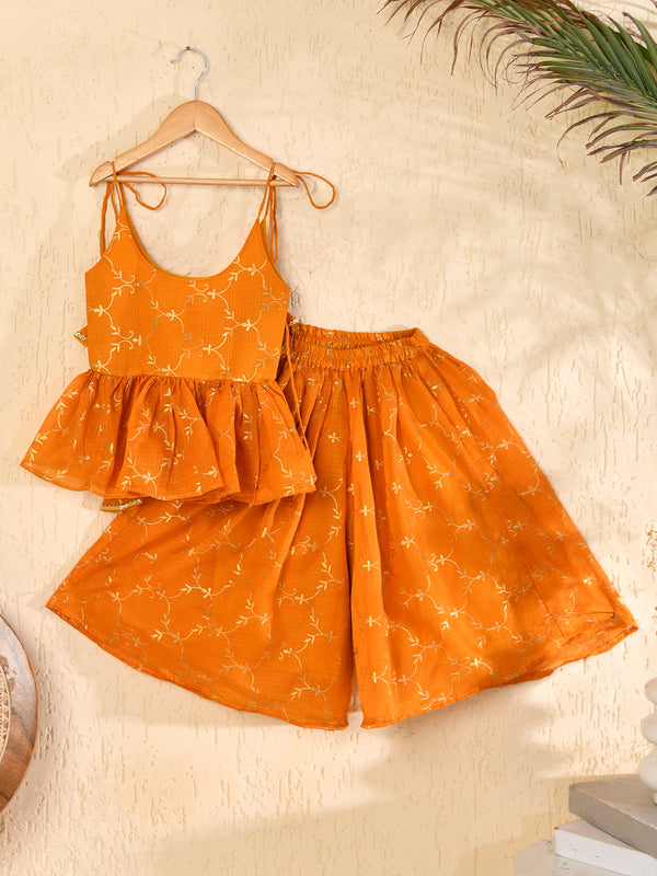 Mustard Yellow Cotton Kota Hand Block Printed Palazzo Set