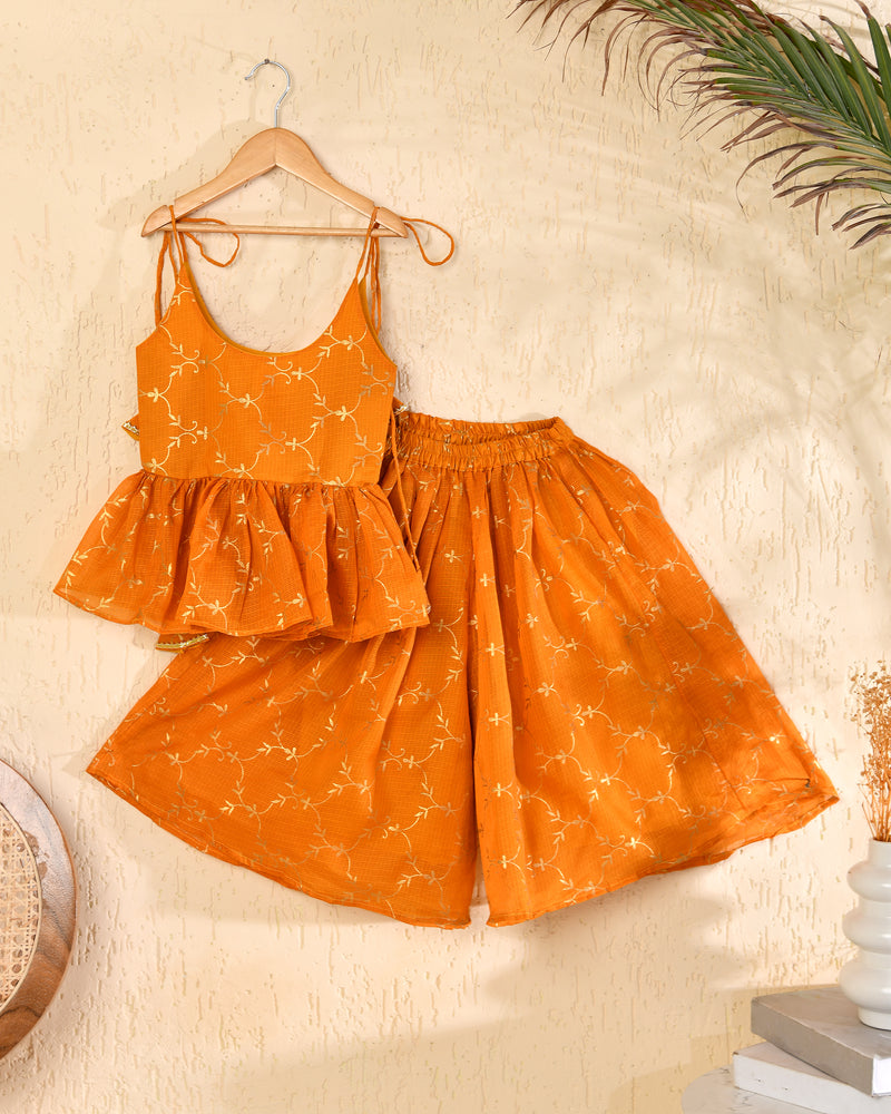 Mustard Yellow Cotton Kota Hand Block Printed Palazzo Set