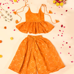 Mustard Yellow Cotton Kota Hand Block Printed Palazzo Set