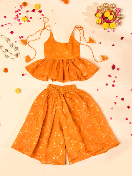 Mustard Yellow Cotton Kota Hand Block Printed Palazzo Set