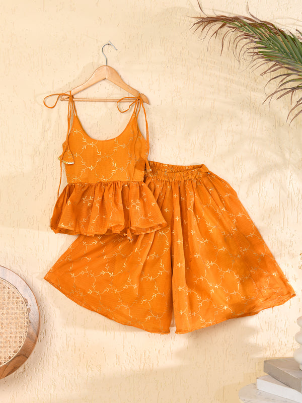 Mustard Yellow Cotton Kota Hand Block Printed Palazzo Set