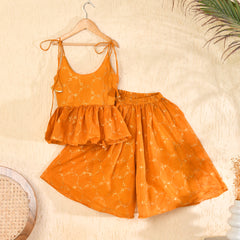 Mustard Yellow Hand Block Printed Kota Sharara Set for Girls