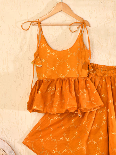Mustard Yellow Cotton Kota Hand Block Printed Palazzo Set