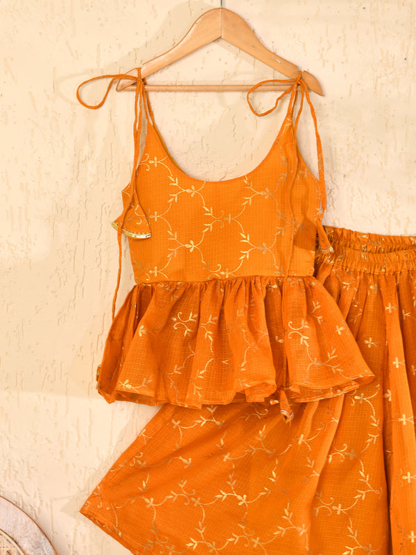 Mustard Yellow Cotton Kota Hand Block Printed Palazzo Set
