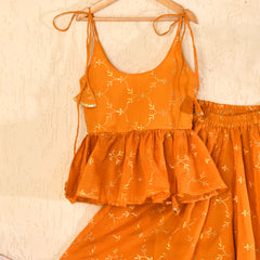 Mustard Yellow Hand Block Printed Kota Sharara Set for Girls