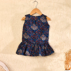 Blue Cotton Block Printed Sleeveless Dress