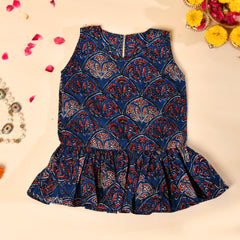 Blue Cotton Block Printed Sleeveless Dress