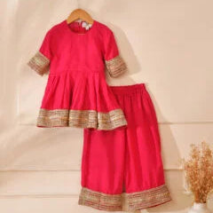Bright Pink Festive Kurta & Palazzo Set for Kids