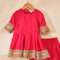 Bright Pink Festive Kurta & Palazzo Set for Kids
