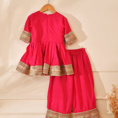 Bright Pink Festive Kurta & Palazzo Set for Kids