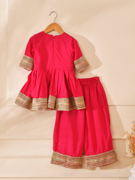 Bright Pink Festive Kurta & Palazzo Set for Kids