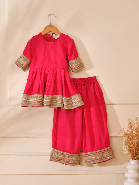 Bright Pink Festive Kurta & Palazzo Set for Kids
