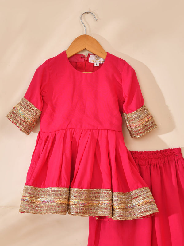 Bright Pink Festive Kurta & Palazzo Set for Kids