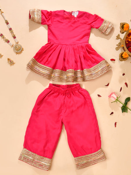 Bright Pink Festive Kurta & Palazzo Set for Kids