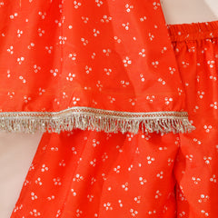 Girls Orange Printed Festive Top and Palazzo Set