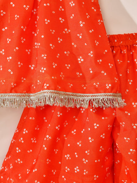 Girls Orange Printed Festive Top and Palazzo Set