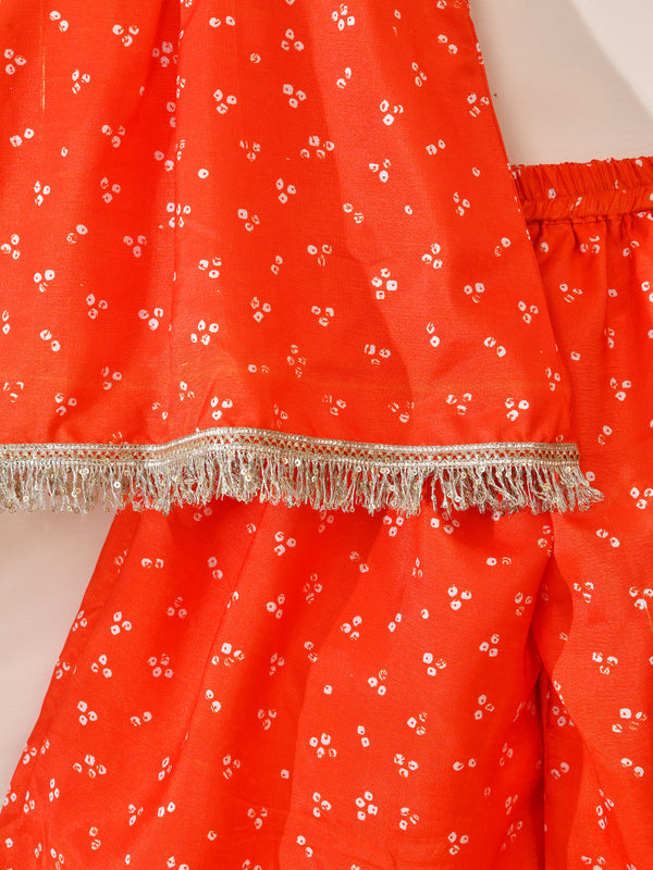 Girls Orange Printed Festive Top and Palazzo Set