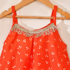 Girls Orange Printed Festive Top and Palazzo Set