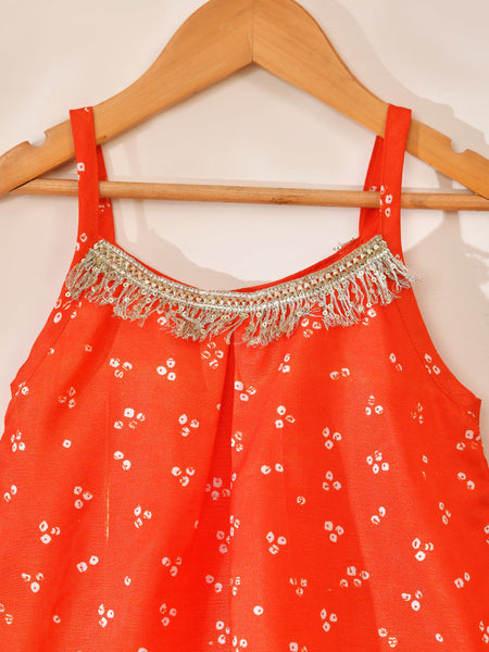 Girls Orange Printed Festive Top and Palazzo Set