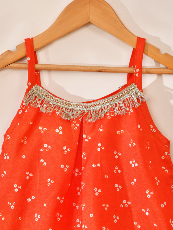 Girls Orange Printed Festive Top and Palazzo Set