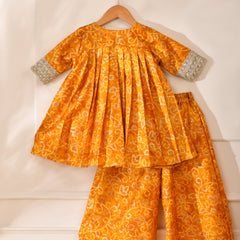 Girls Mustard Yellow Bandhani Kurta and Palazzo Set