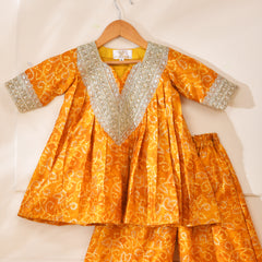 Girls Mustard Yellow Bandhani Kurta and Palazzo Set