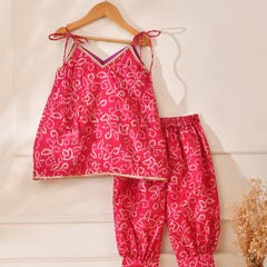 Girls Red Bandhani Print Top and Pant Set
