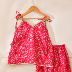 Girls Red Bandhani Print Top and Pant Set