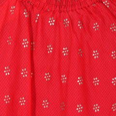 Girls Red Floral Kota Doriya Top and Flared Skirt Set