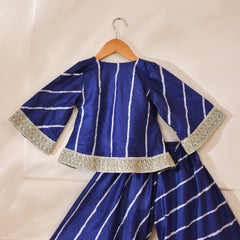 Girls Blue Striped Kurta and Palazzo Set with Lace