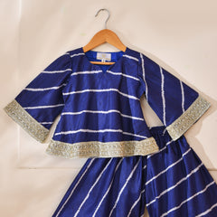 Girls Blue Striped Kurta and Palazzo Set with Lace