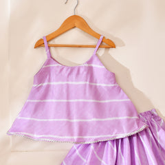 Girls Lavender Striped Lehenga Set with Silver Lace