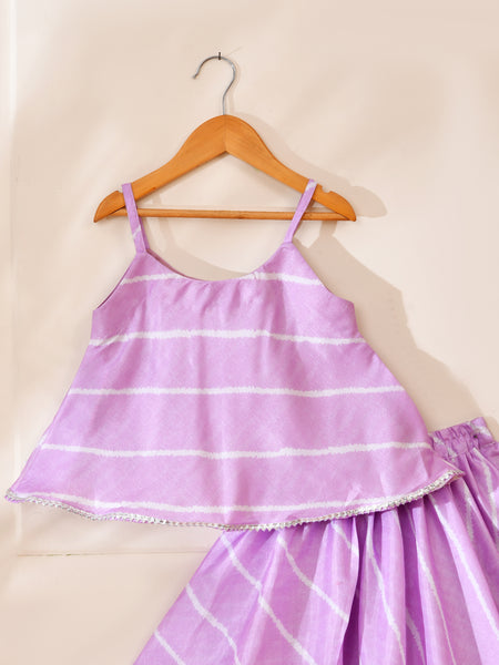 Girls Lavender Striped Lehenga Set with Silver Lace