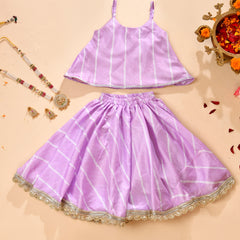Girls Lavender Striped Lehenga Set with Silver Lace