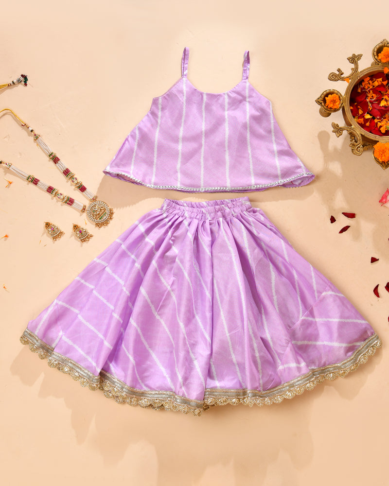 Girls Lavender Striped Lehenga Set with Silver Lace