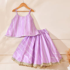 Girls Lavender Striped Lehenga Set with Silver Lace