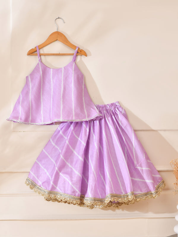 Girls Lavender Striped Lehenga Set with Silver Lace