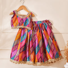 Girls Multicolour Bandhani Print Lehenga Set