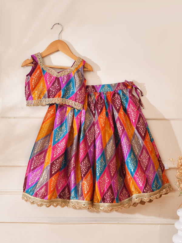 Girls Multicolour Bandhani Print Lehenga Set