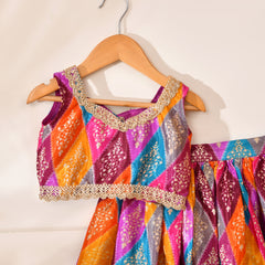 Girls Multicolour Bandhani Print Lehenga Set