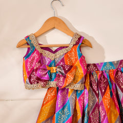 Girls Multicolour Bandhani Print Lehenga Set