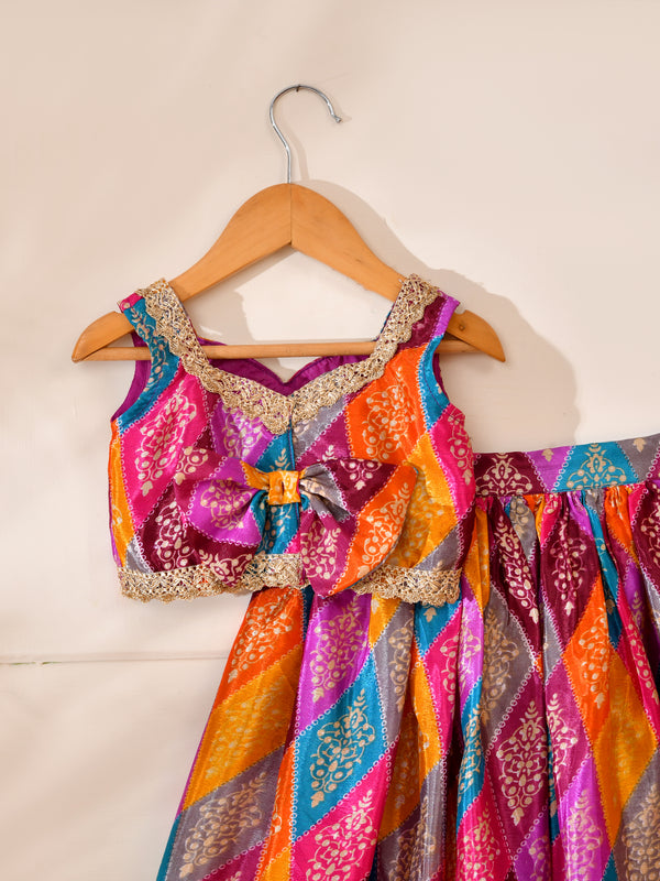 Girls Multicolour Bandhani Print Lehenga Set