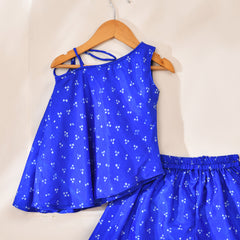 Girls Blue Bandhani Off Shoulder Top and Palazzo Set
