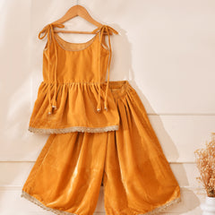 Girls Amber Gold Velvet Peplum Top and Palazzo Set