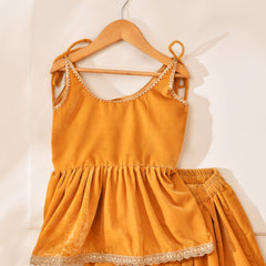 Girls Amber Gold Velvet Peplum Top and Palazzo Set